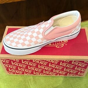 Vans Pink and White Checkered Slip-Ons